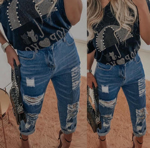Calça Jeans sem Lycra Customizada