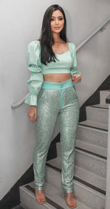 Calça paetê verde