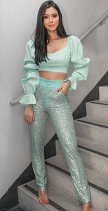 Calça paetê verde