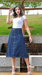 Saia Jeans Poá Midi # 445187
