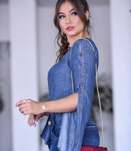Camisa Jeans Manga Boba