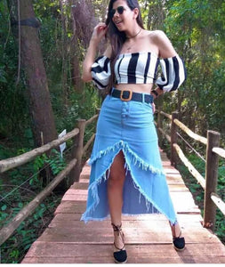Saia jeans dupla