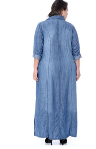 Vestido jeans longo plus bellas