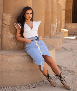 Saia Jeans Midi Recorte