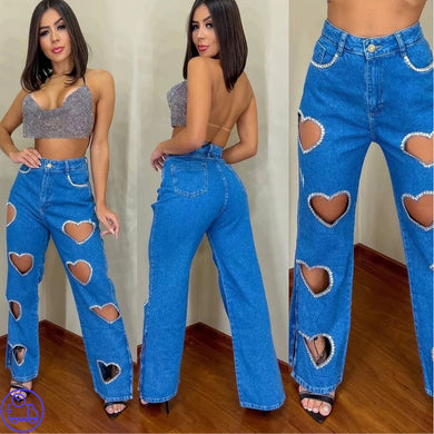 Calça Jeans Coração de Strass