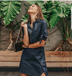 Vestido Jeans Mullet Laços