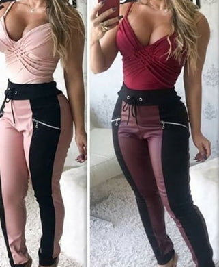 Calça de Couro Sintético Bandagem