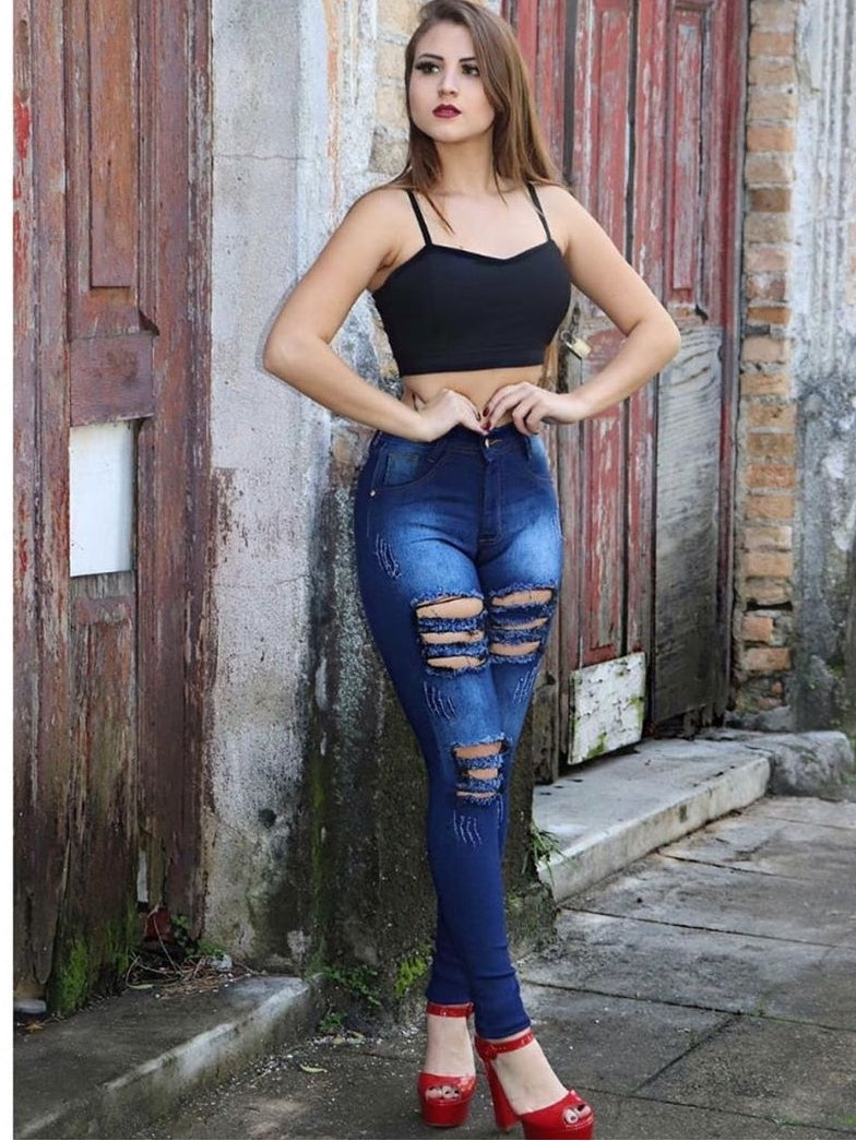Calça Jeans com Lycra Customizada