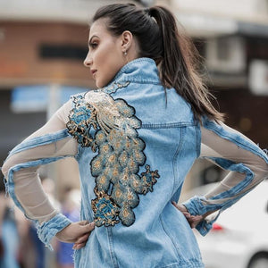 Jaqueta Jeans Bordada Pavão