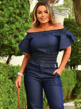 Carregar imagem no visualizador da galeria, Blusa Jeans Ombro a Ombro