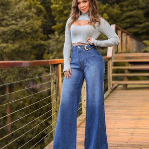 Calça pantalona fivelada