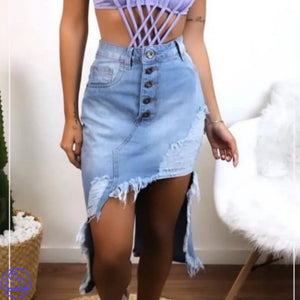 Saia jeans cheap rasgada midi