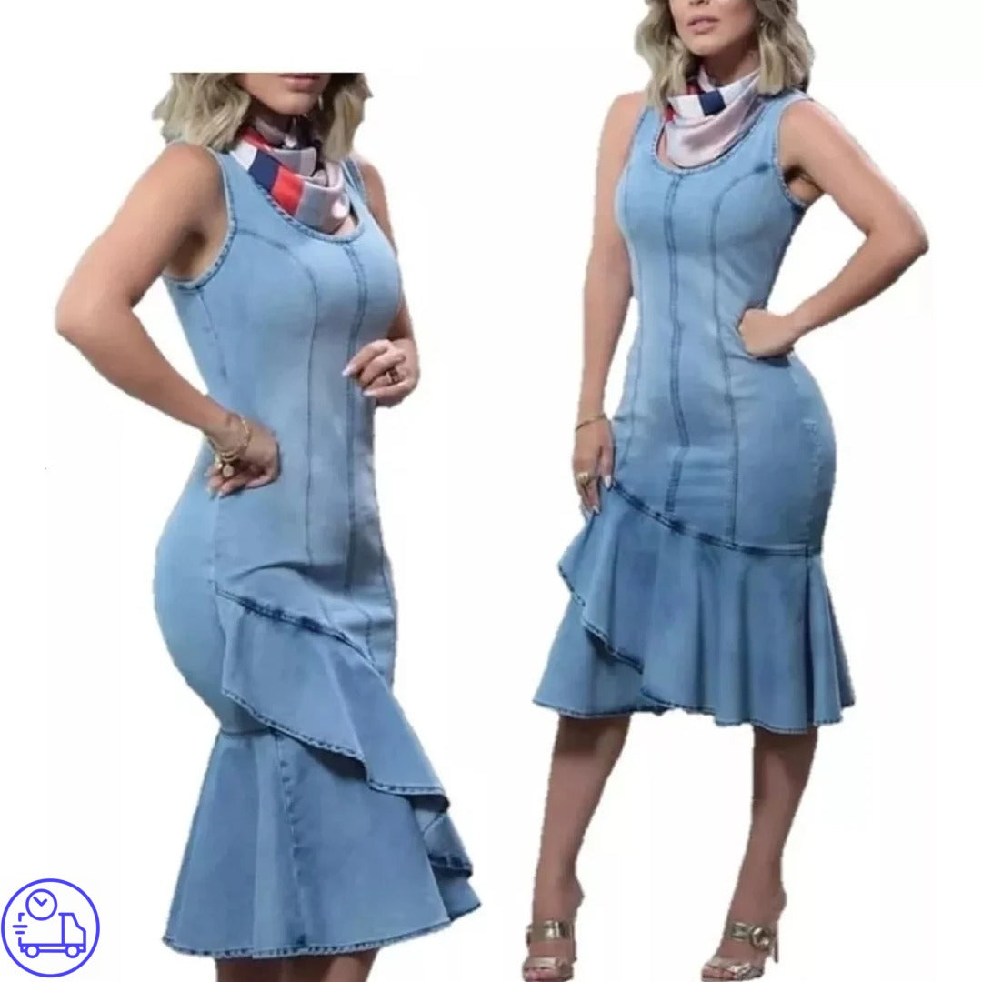 Vestido jeans sereia sales